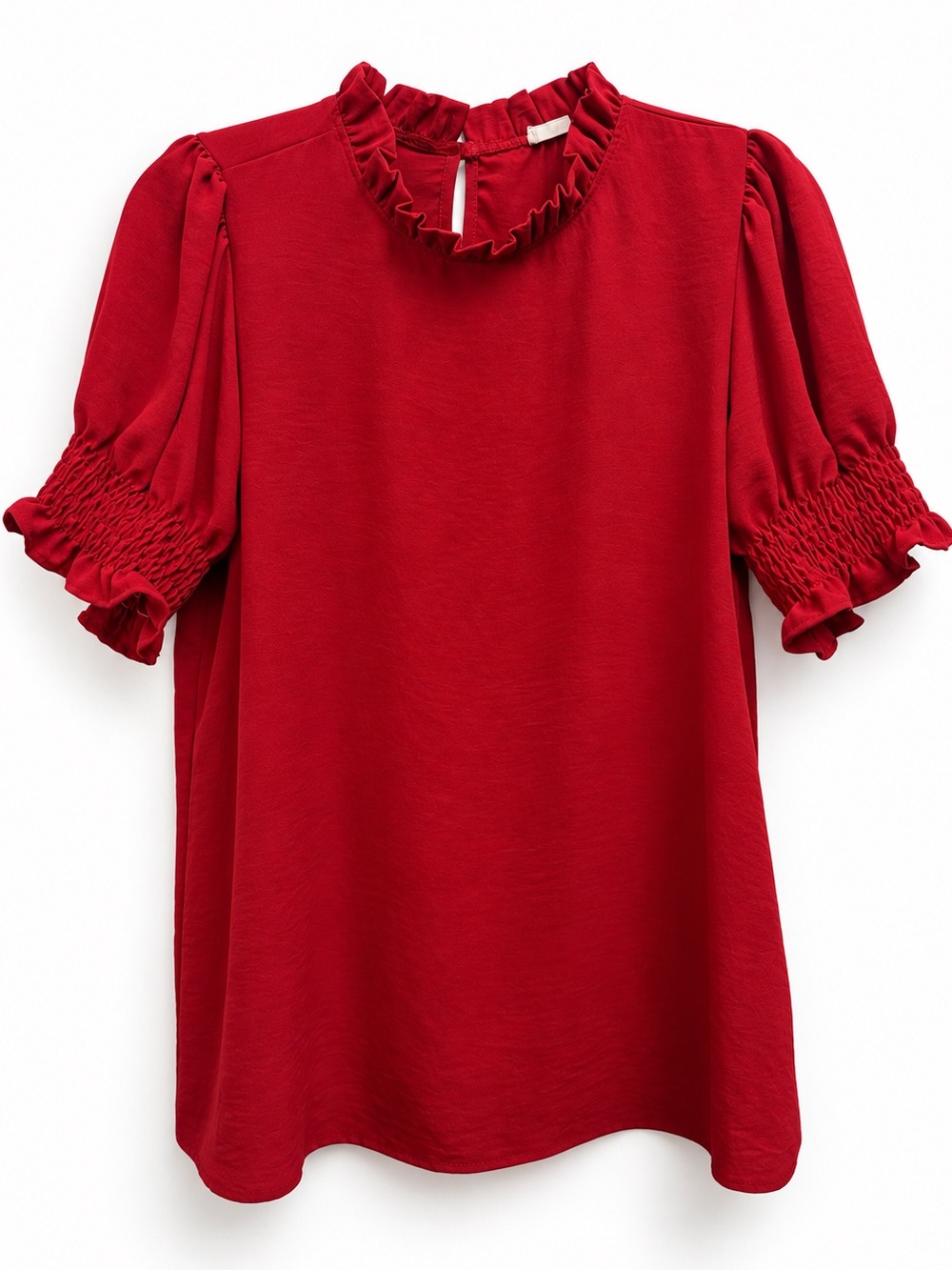 Vintage Les Amis Red Ruffle Neck Puff Sleeve Smocked Cuff Blouse Cottagecore L - Picture 3 of 12